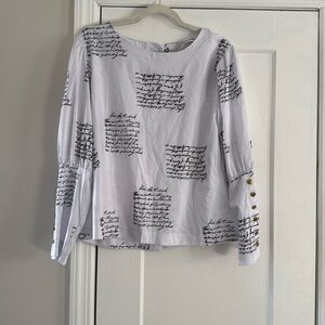 Text top with gold button up back and sleeves XL